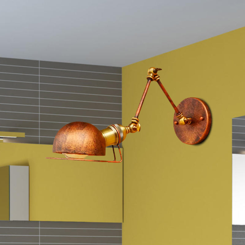 Kalsten | Vintage Industrial Bowl Wall Lamp 1 Light Iron Wall Lamp with Rotatable Arm in Black/Metal