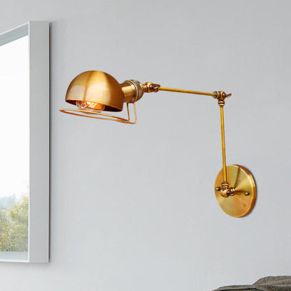 Vintage Industrial Bowl 1-Light Iron Wall Lamp with Swivel Arm in Black/Metal