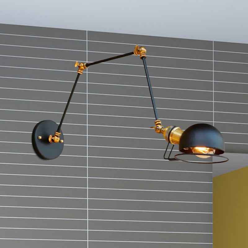 Vintage Industrial Bowl 1-Light Iron Wall Lamp with Swivel Arm in Black/Metal