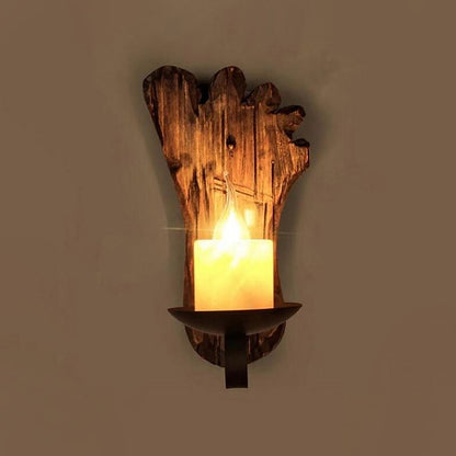 BowLift | Cylinder Coffee Shop Wall Light Fixture Artificial Marble 1 Light Brown Wall Lamp with Wood Semi-Cap/Base/Rectangle Base