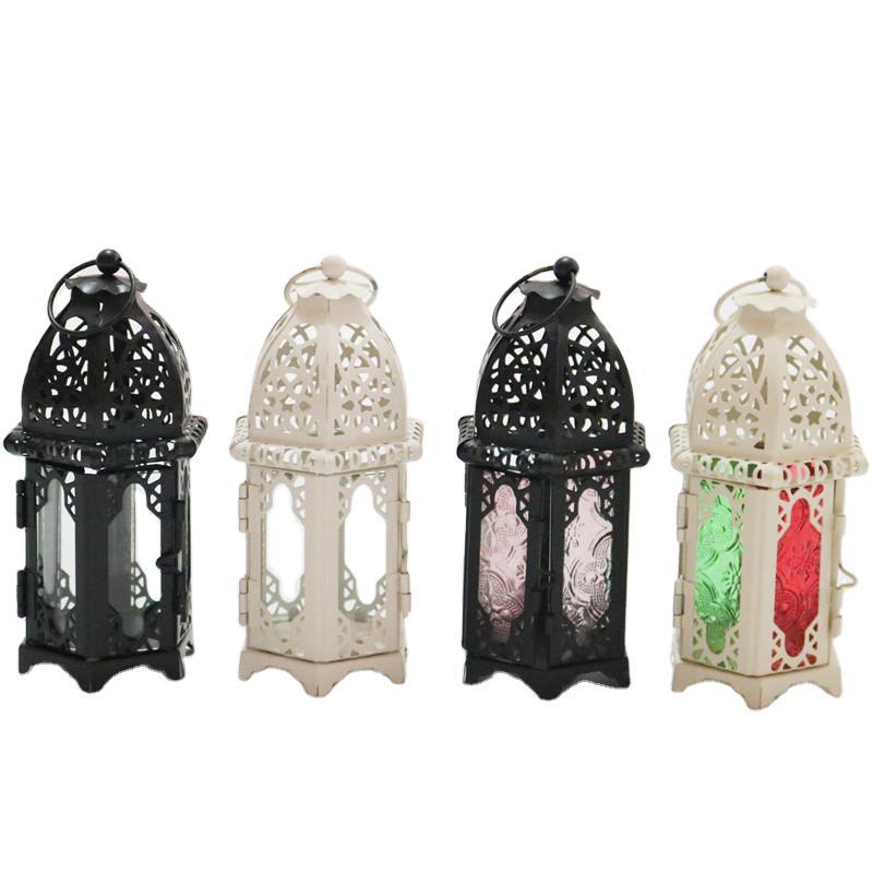 Moroccan-Style Metal and Glass Decorative Hanging Lantern with Intricate Filigree Acalora