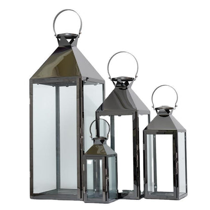 Stainless Steel Glass Hurricane Lantern Set with Hinged Door and Top Carry Ring Acalora