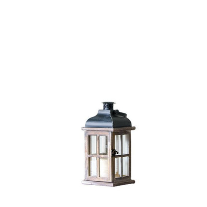 Multi-Piece Rustic Wooden Candle Lanterns with Metal Tops and Paneled Glass Acalora