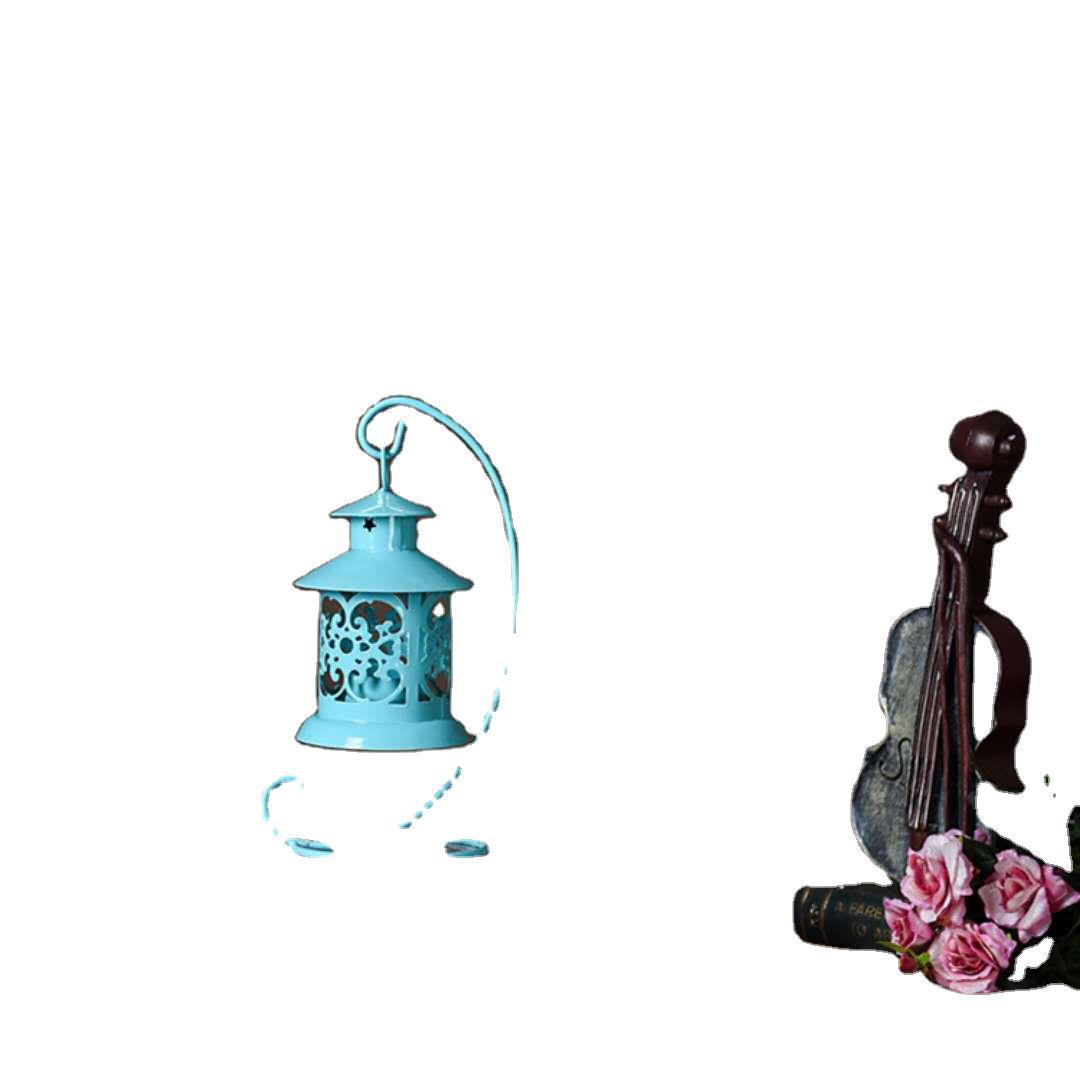 Decorative Filigree Hanging Tealight Lantern with Curved Metal Stand Set Acalora