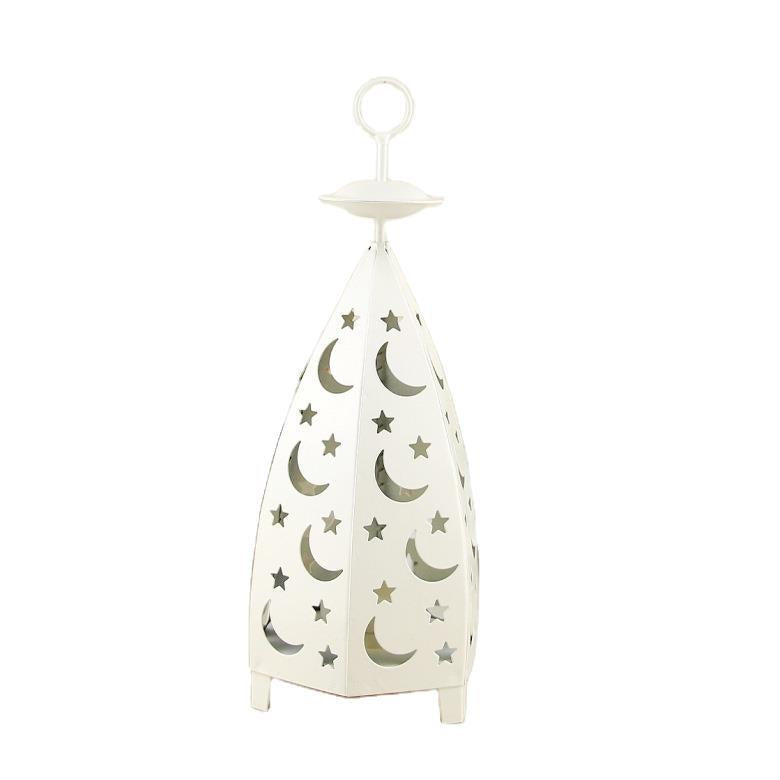 Decorative Moon & Star Metal Table Lantern with Cutout Panels Acalora