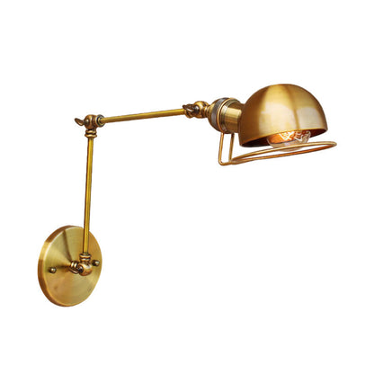 Vintage Industrial Bowl 1-Light Iron Wall Lamp with Swivel Arm in Black/Metal