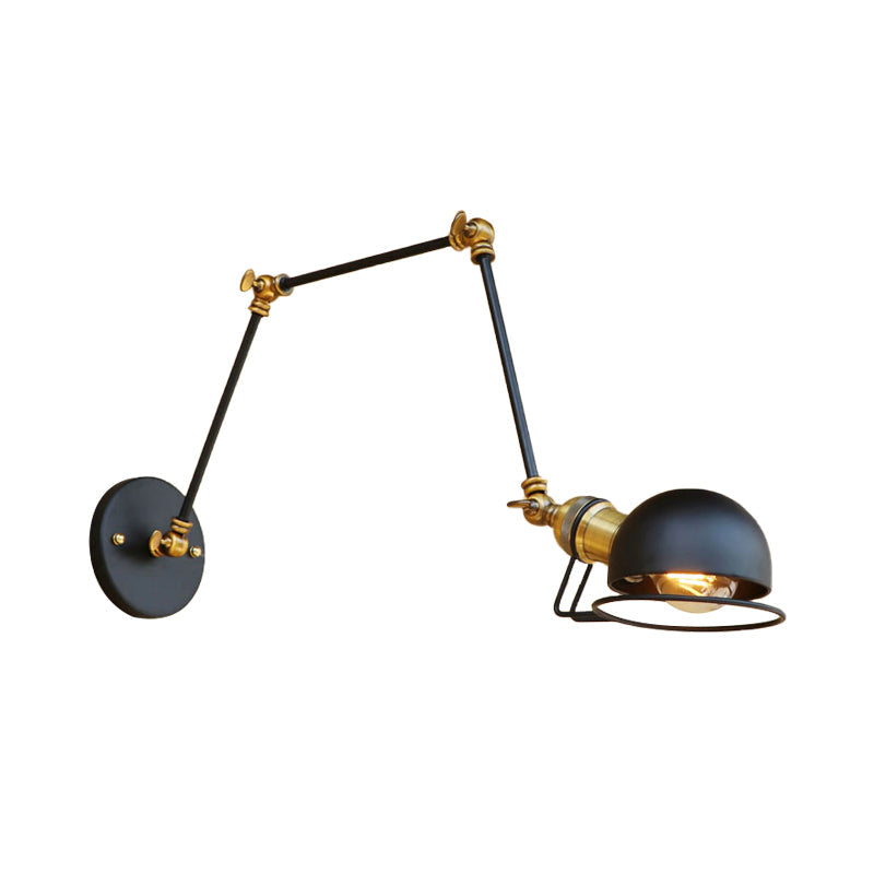 Vintage Industrial Bowl 1-Light Iron Wall Lamp with Swivel Arm in Black/Metal
