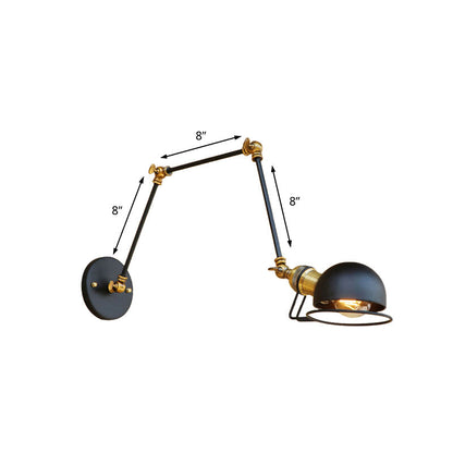 Vintage Industrial Bowl 1-Light Iron Wall Lamp with Swivel Arm in Black/Metal