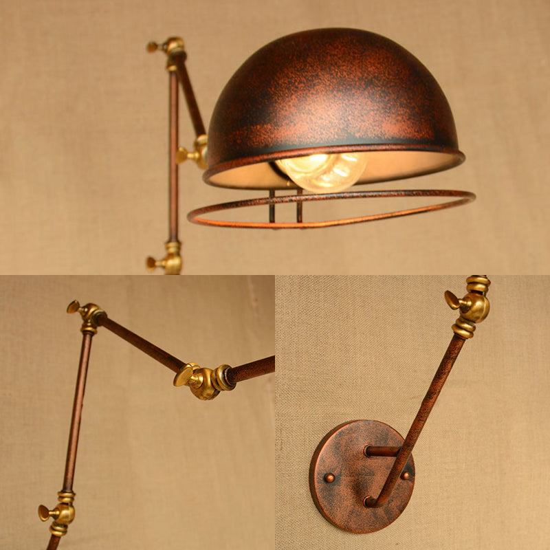 Vintage Industrial Bowl 1-Light Iron Wall Lamp with Swivel Arm in Black/Metal