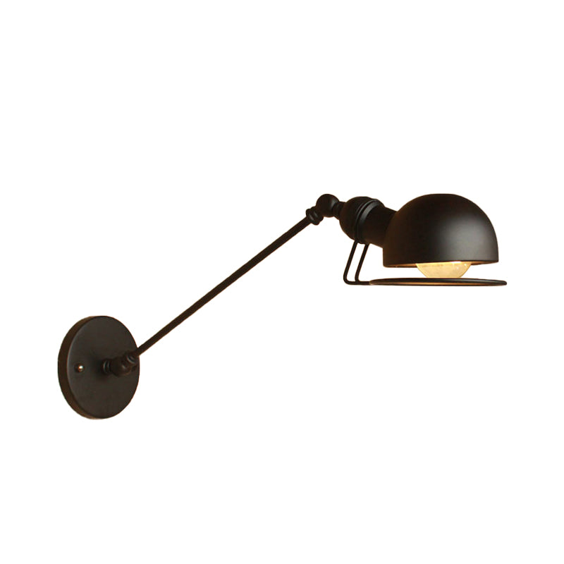 Kalsten | Vintage Industrial Bowl Wall Lamp 1 Light Iron Wall Lamp with Rotatable Arm in Black/Metal