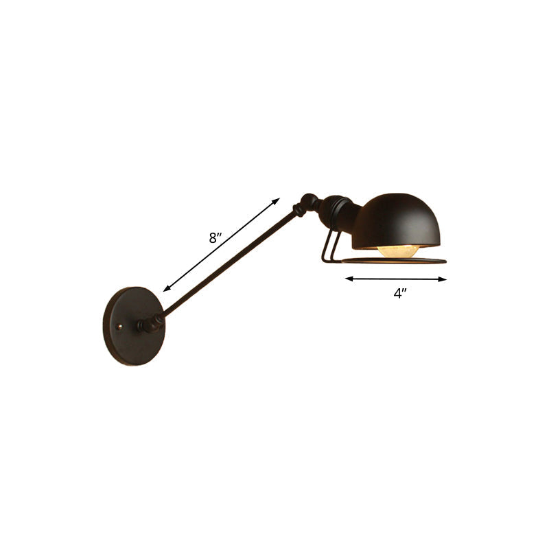 Vintage Industrial Bowl 1-Light Iron Wall Lamp with Swivel Arm in Black/Metal