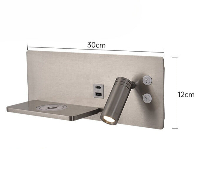 Skanto | Modern LED Wall Lamp with USB Port, Shelf for Bedroom and Office