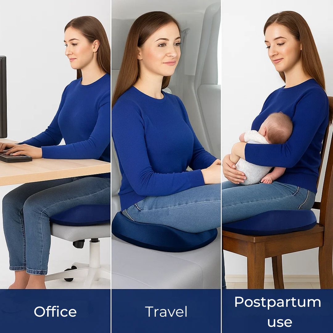 SitRelief Donut Seat Cushion – Tailbone & Hemorrhoid Relief – Memory Foam – Washable Cover – Office, Travel, Postpartum Use Skanto