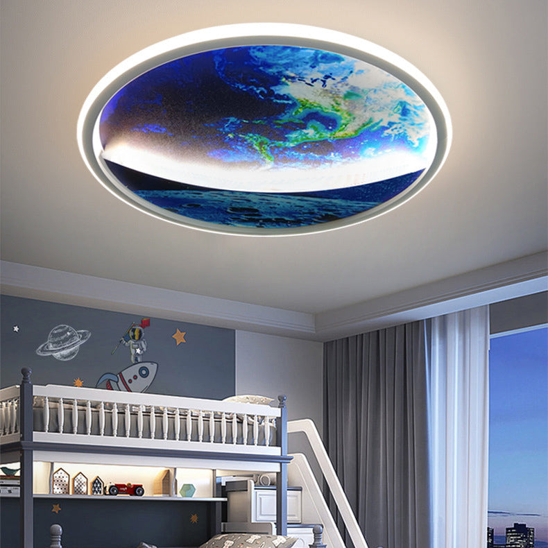 Skanto | Modern Art Deco Planet Earth Round Silicone Iron LED Ceiling Light for Living Room