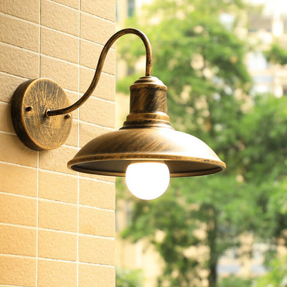 Retro Loft Dome Iron Outdoor Waterproof 1-Light Bent Arm Wall Sconce Lamp | Bowlift