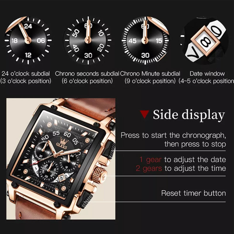 Olevs® Luminous Luxury Square Business Automatic Mechanical Watch | Bowlift