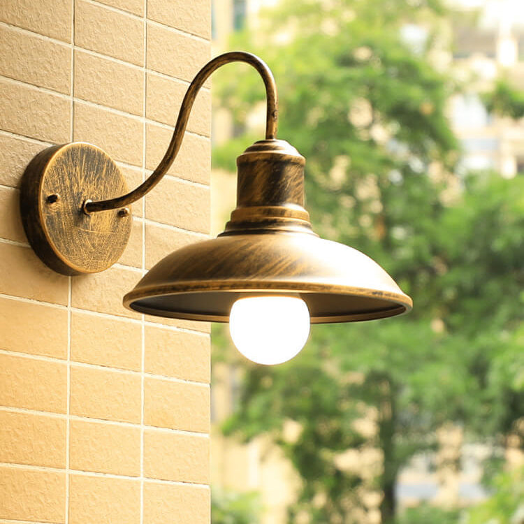 Retro Loft Dome Iron Outdoor Waterproof 1-Light Curved Arm Wall Sconce Lamp | Karnz
