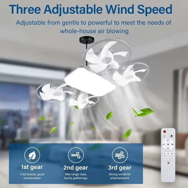 Modern ceiling fan with four blades and light | Karnz