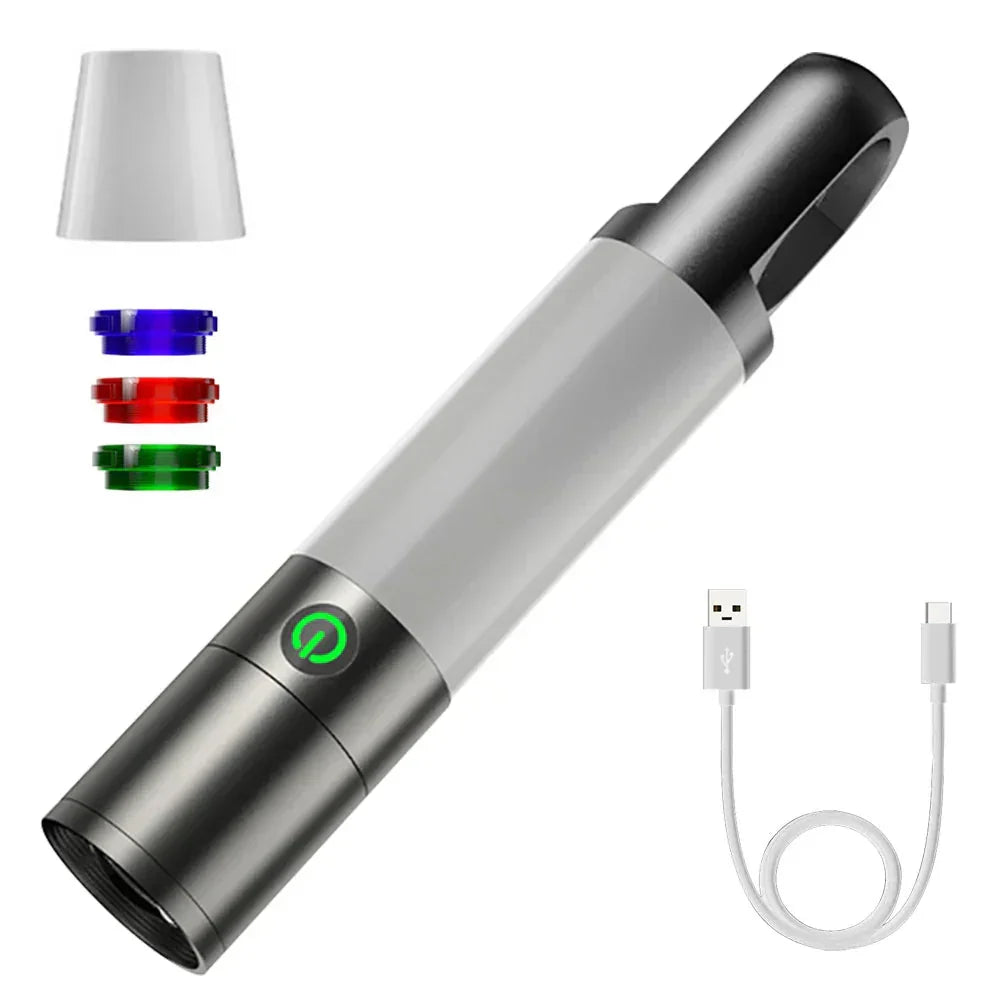 Skanto | LED Flashlight with Multicolor Filters – Rechargeable USB-C Lamp with Camping and Emergency Light Function