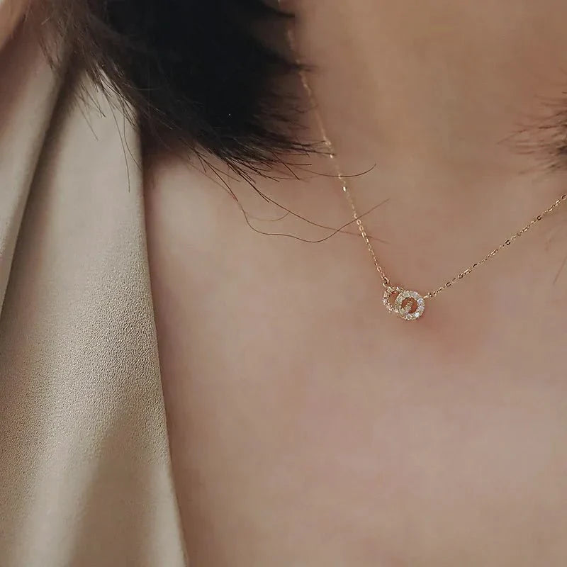Brehn | 14K S925 interconnected diamond circles necklace