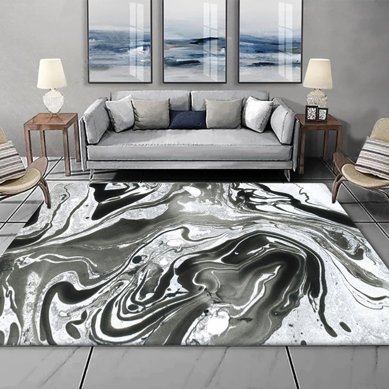 Modern living room rug in black and white Abstract twisted lines pattern rug Polyester washable rug | Bowlift