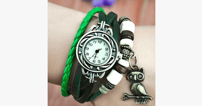 Vintage wristwatch with owl and Boho-chic bracelet – Woven cuff-style wristwatch for a trendy look!