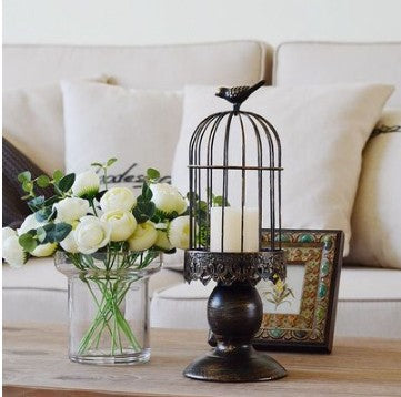 Antique-Style Distressed Metal Birdcage Tabletop Candle Holder & Display Stand Acalora