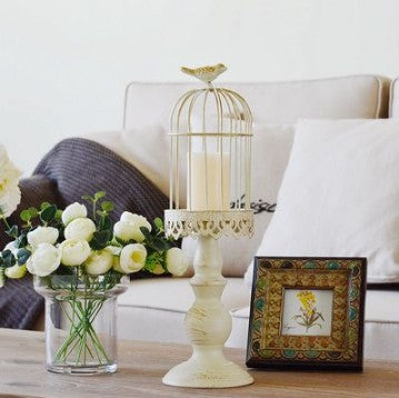 Antique-Style Distressed Metal Birdcage Tabletop Candle Holder & Display Stand Acalora