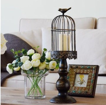 Antique-Style Distressed Metal Birdcage Tabletop Candle Holder & Display Stand Acalora