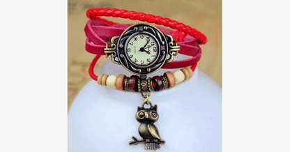 Vintage wristwatch with owl and Boho-chic bracelet – Woven cuff-style wristwatch for a trendy look!