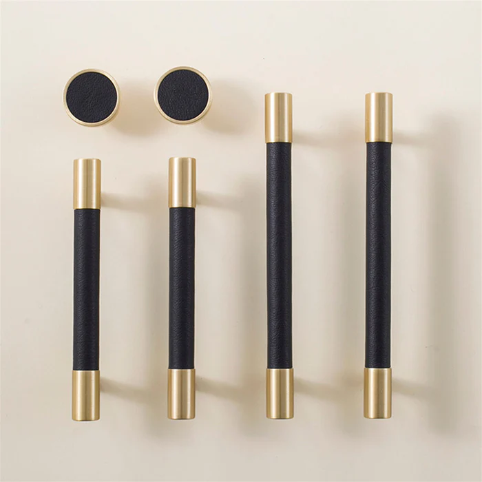 Skanto | Brass Solid Leather Handmade Cabinet Handles Drawer Inserts