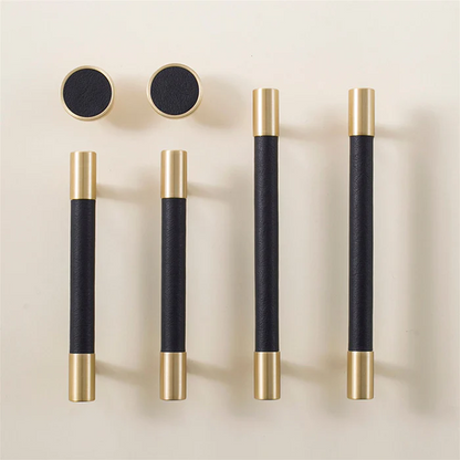 Skanto | Brass Solid Leather Handmade Cabinet Handles Drawer Inserts