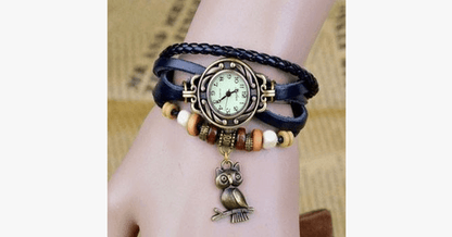 Vintage wristwatch with owl and Boho-chic bracelet – Woven cuff-style wristwatch for a trendy look!