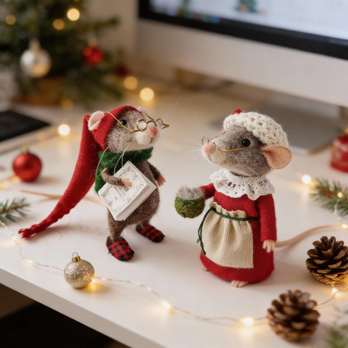 BowLift | Handmade Felted Mouse Decoration | Eco-Friendly Wool | Holiday Ornament & Gift