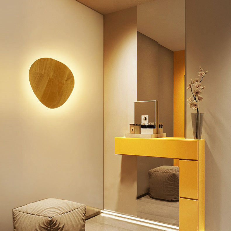 Skanto | Modern Minimalist Round Irregular Oval Wood LED Wall Lamp for Living Room