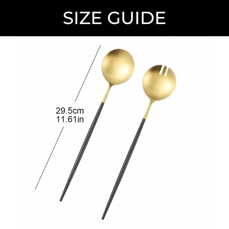 Brehn | Black and Golden Salad Servers and Serving Utensils Set
