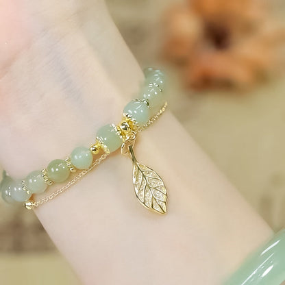 Skanto | Hetian Jade Leaf Gold Bracelet