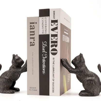 VintageCat - Rustic Cast Iron Bookends for Stylish Interiors Bowlift