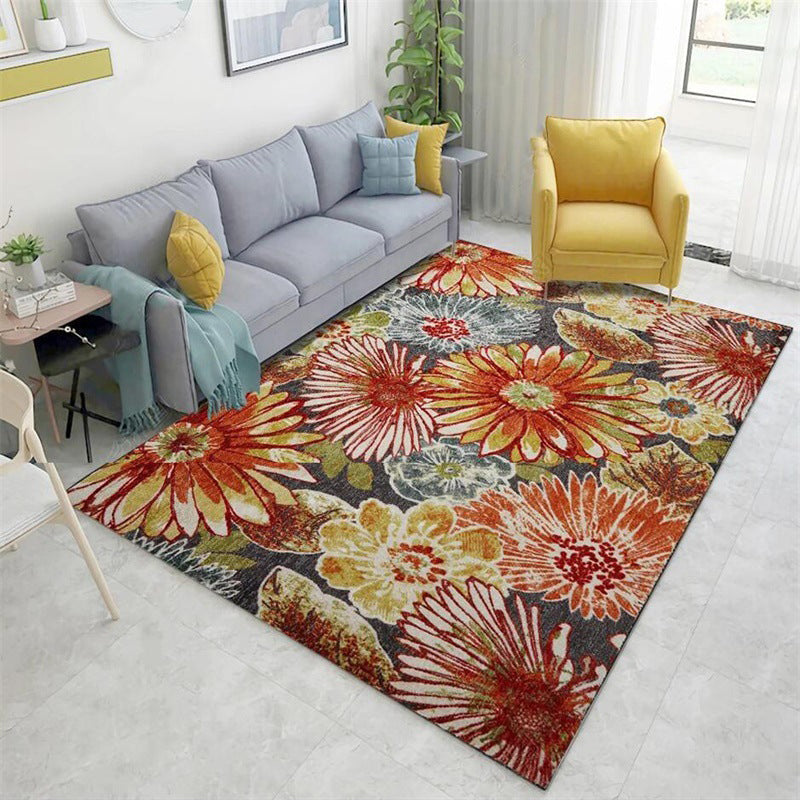 BowLift | Orange Vintage Carpet Polyester Flower Pattern Carpet Washable Non-Slip Backing Carpet for Living Room