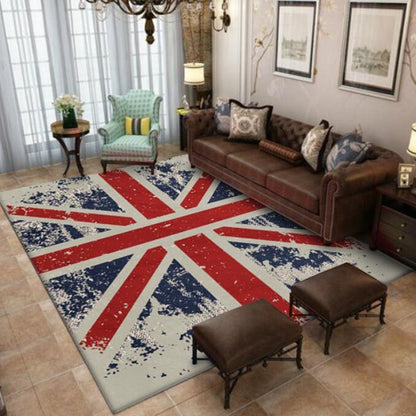 Funky British Flag Pattern Carpet Red Nordic Carpet Polyester Washable Non-Slip Base Carpet for Living Room | Bowlift