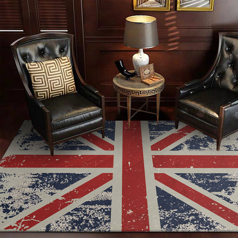 Funky British Flag Pattern Carpet Red Nordic Carpet Polyester Washable Non-Slip Base Carpet for Living Room | Bowlift
