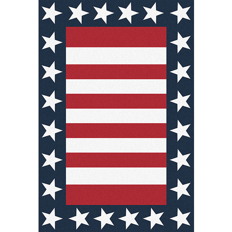 Modern striped rug with star Navy and Red polyester rug machine washable non-slip rug for the bedroom | Bowlift