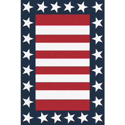 Modern striped rug with star Navy and Red polyester rug machine washable non-slip rug for the bedroom | Bowlift