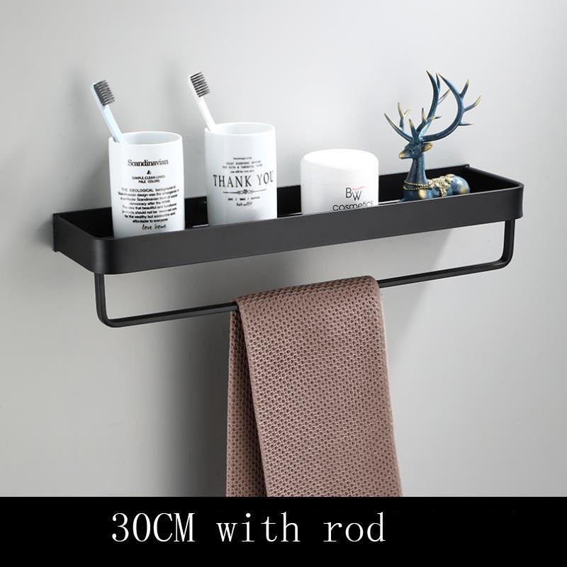 Black Aluminum Wall-Mounted Bathroom Shelf | Karnz