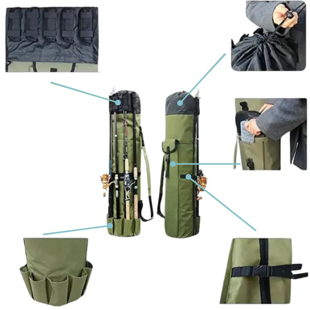 Skanto | Fishing Rod Carry Bag – Foldable, Lightweight & Durable Storage with 5-Rod Capacity (Army Green)