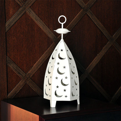Decorative Moon & Star Metal Table Lantern with Cutout Panels Acalora