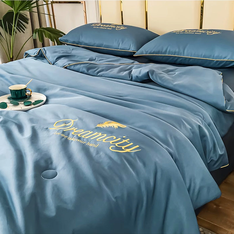 Karnz | Bedding Set Blue Silk Cooling Summer Quilt