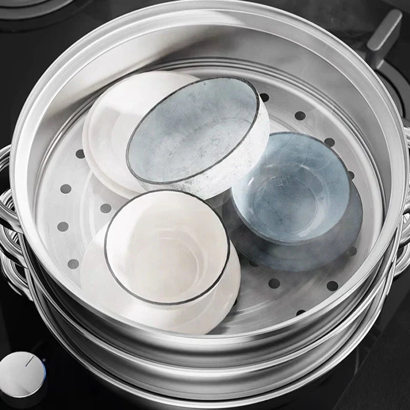 Skanto | Stainless Steel 3-Tier Steamer with Handles and Glass Lid – Healthy, Efficient Cooking