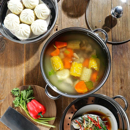 BowLift | Stainless Steel 3-Tier Steamer with Handles & Glass Lid – Healthy, Efficient Cooking