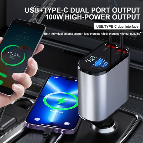BowLift | VoltEdge Retractable Car Charger – Universal Fast Charger 80 cm